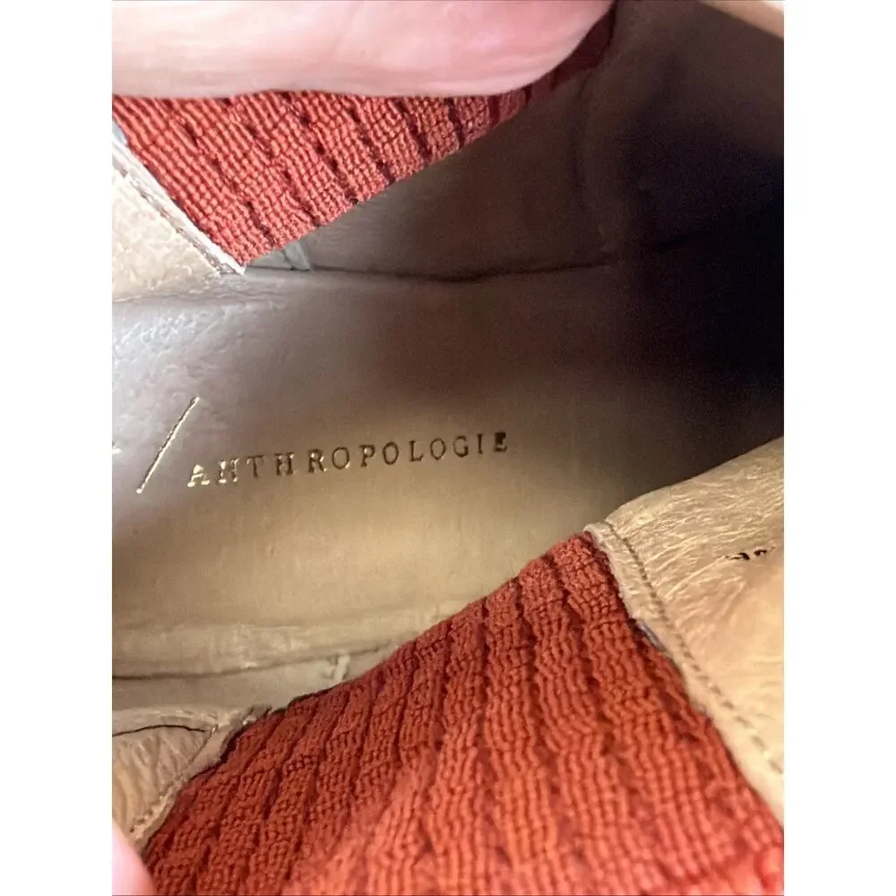 Anthropologie Terracotta Suede Ankle Boots Gold Studs Stacked Heel 8.5 Boho Rust - Picture 6 of 7